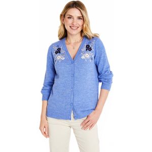 Effen zacht vest met V-hals, korte knoopsluiting en borduursel