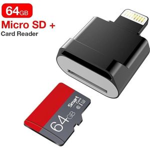 DrPhone Lightning Mini Kaartlezer - OTG Micro SD Adapter + 64GB - Zwart