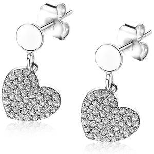 ZINZI zilveren oorsieraden bungelend hart wit ZIO1696