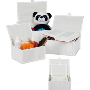 Relaxdays 6x opbergmand wit - bamboe - manden set - badkamermand - opbergbox met deksel