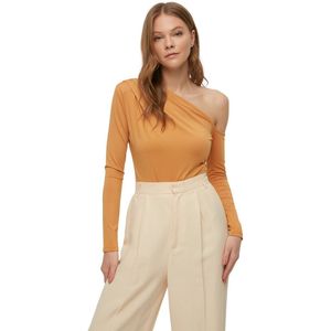 Trendyol Fuchsia Asymmetrische Kraag Lange Mouw Flexibele Gebreide Bodysuit Met Drukknopen Twoaw22Bd0080