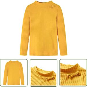 vidaXL Langmouwig Hemd - Kinderhemd - Kindershirt met lange mouwen geribd 116 donker okerkleurig - Meisjeshemd - Jongenshemd - Donskeurtje