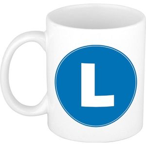 Mok / beker met de letter L blauwe bedrukking voor het maken van een naam / woord - koffiebeker / koffiemok - namen beker