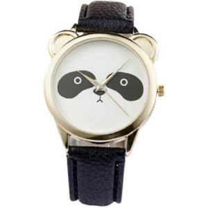Hidzo Horloge Panda Ø 37 mm - Zwart/Zwart - Kunstleer