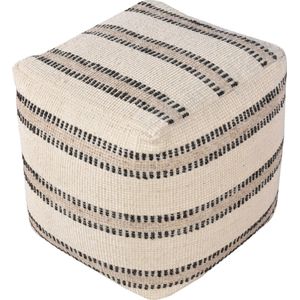 Poef Ivoor/Charcoal - Stof & Textiel - 40x40x40cm - Poef Bally - House Nordic