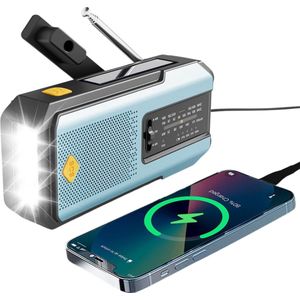 Noodradio - Draagbare Powerbank - LED Zaklamp - SOS Knop - Dynamo/Solar/Zonnepaneel - AM/FM Radio - Blauw
