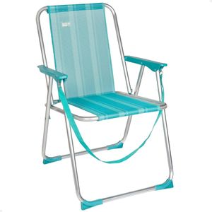 Klapstoel aluminium Beach 47 x 54 x 75 cm mediterrane blauw - Vaste stoel voor buiten gebruik beach sling chair