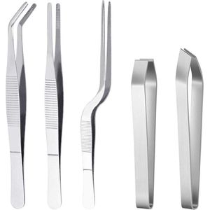 Set van 5 keukenpincetten - puntige gratenpincetten - roestvrij staal - vistang grilltang - koken repareren