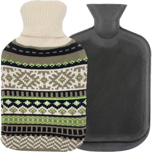 Stoere Waterkruik met Gebreide Hoes - Tot 8 uur warmte - Noors Groen - Veilige Grote Warmwaterkruik - 2,0 liter -Mooi Cadeau voor Valentijn F19