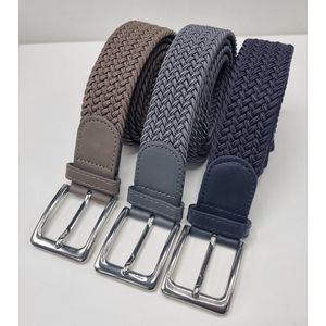 Elastische broekriem Stretch riem Vlecht riem Gevlochten riem Elastiek riem - unisex - Kleur 1-Blauw 2-Grijs 3-Kaki 120 CM 3 pack deal van SKB Fashion
