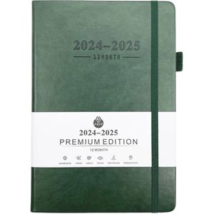 RAMBUX® - Agenda - Schoolagenda - Juli 2024 t/m juni 2025 - Notitieboek - Schrift - Jaarplanner 2024 & 2025 - Doelen - Maandplanner - Donker Groen