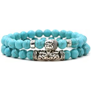 Kralen Armband met Buddha Beeld - Turquoise - Natuursteen - Boeddha Sieraden - Armbanden Heren Dames - Kralenarmband - Cadeau voor Man - Mannen Cadeautjes