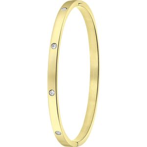 Lucardi Dames Goldplated armband bangle geboortestenen - Staal - Armband - Cadeau - Stijlvol - Goudkleurig