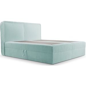 Boxspring Bed 04 - Houtconstructie en laminaatplaat - Bed met beddengoedcontainer - Corduroy stof - 180x200 - Munt (Ambience 14)