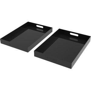 Zwart Acryl Dienbladen - Set van 2 - Handgrepen - Kunststof Keukendienblad - Tafelorganizer - Sieraden Sleutels - Keuken Badkamer Cosmetica