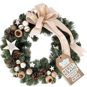 Creative Home Kerstkrans Kunstmatige Adventskrans Champagne Kleur | Ronde Kerstkrans ∅35cm | Kerstkrans voor Deur, Open haard | Kerstdecoraties Binnen Buiten