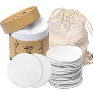 PolkaHome Plus - Herbruikbare Make-up Remover Pads Bamboe - Set van 20 stuks - Waszak - Wasbare Katoenen Rondes - Opslagdoos - Zero Waste - Duurzaam.