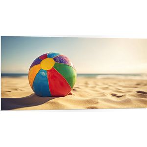 PVC Schuimplaat - Kleurrijke Strandbal Liggend in het Zand - 100x50 cm Foto op PVC Schuimplaat (Met Ophangsysteem)