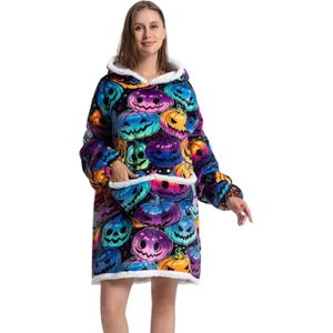Nivard Hoodie Deken Met Mouwen - Plaid - Knuffeldeken - Onesie - Fleece Blanket - Dames - Heren - Kinderen - Extra Zacht & Warm - Pompoen