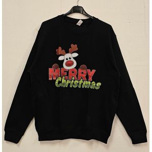 Rendier - Merry Chrismas - Foute Kersttrui Kerstcadeau - Dames / Heren / Unisex Kleding - Grappige Kerst Outfit - Sweater - Zwart - Maat XL