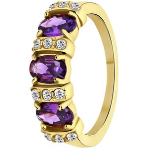 Lucardi Dames vintage ring met paarse zirkonia �– Maat 60 – 19mm - Ring - Cadeau - Moederdag - Staal goldplated - Goudkleurig