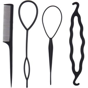 Scoby - Haarstyling Set - Haar accessoires - Haartools - Puntkam - Haarlus - Kappers accessoire - 4 Stuks - Zwart