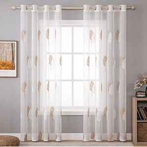 Selbro®, Transparante Voile Bloemen Geborduurde Gordijnen met Ringetjes, 1 Paar Transparante Gordijnen voor Woonkamer, Slaapkamer, 145 cm x 140 cm (H x B), Set van 2