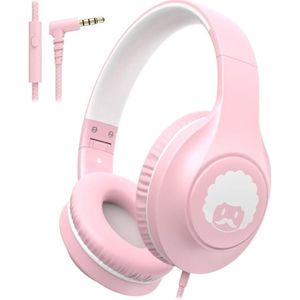 StayPowered Kinder Koptelefoon - Comfortabel en Duurzaam Ontwerp - HD Microfoon - Opvouwbaar Ontwerp - Rijke Stereo Bass - Verwikkelingvrij Nylon Kabel - Verstelbare Pasvorm - Universele 3,5 mm Jack - Wit/Roze - Levering Sneller dan Aangegeven!