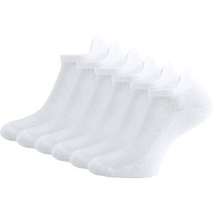 6 paar SQOTTON® Badstof Sneakersokken met lipje - Naadloos - Wit - Maat 35-38