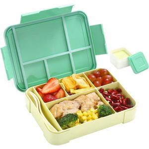 SNQ Kinderbroodtrommel met vakken, 1300 ml, BPA-vrij, Bento box, lunchbox, snackbox, lekvrij met 5 vakken, broodtrommel voor volwassenen, meisjes en jongens, magnetron/vaatwasmachinebestendig