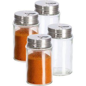 Zeller Kruidenpotje/strooier - 4x - glas/metaal - met strooihulpstuk - 90 ml - 5 x 8,5 cm