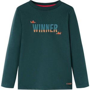 vidaXL - Kindershirt - met - lange - mouwen - 128 - donkergroen