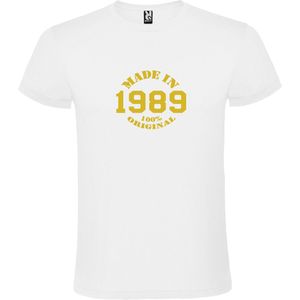 Wit T-Shirt met “Made in 1989 / 100% Original “ Afbeelding Goud Size XS