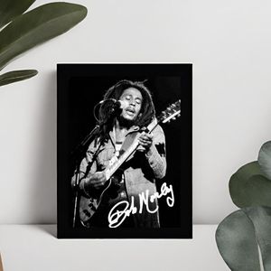 Bob Marley Kunst - Gedrukte handtekening - 10 x 15 cm - In Klassiek Zwart Frame - The King of Reggae - Jamaica - No Woman, No Cry - Rasta