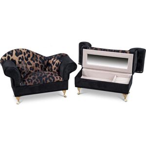 Bankje Sieradendoos sofa voor Volwassenen - Panterprint zwart Juwelendoos Meisjes - Sieradenbox Luxe - 22x7x15 cm