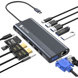 Siltcon - 13 in 1 USB C Hub - Docking Station - Spacegrey - DUAL HDMI 4K - 100W Snelladen