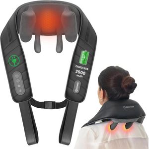 Draadloos Shiatsu Massageapparaat voor Nek en Schouder - 4D Rugmassage met Warmte en Trillingen