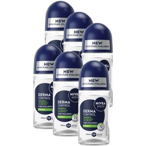 NIVEA MEN Derma Control Sensitive Anti-Transpirant Deo Roller - Deodorant - 72u Bescherming - Voordeelverpakking 6 x 50ml