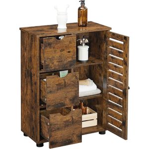 VASAGLE badkamermeubel, dressoir, opbergkast, 3 laden, 2 verstelbare planken achter de deur, badkamermeubel, badkamer, woonkamer, keuken, gang, vintage bruin