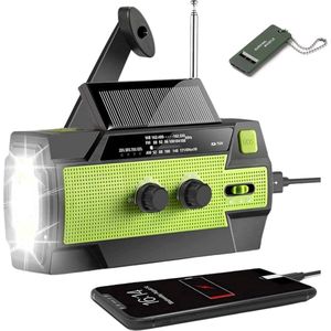 BSTNL Noodradio Elite - AM/FM - Radio Op Batterijen (Accu) Voor Rampen - Noodfluit - 4000 mAh Solar Powerbank - Survivalradio - Noodradio Solar Opwindbaar - Zaklamp - SOS Knop - Powerbank Zonneenergie - USB C - Noodpakket voor Thuis - Groen