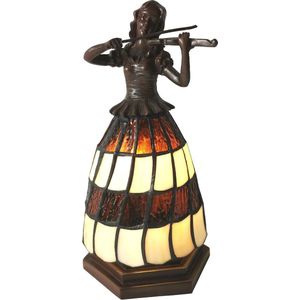 LumiLamp Tiffany Tafellamp Vrouw 15x15x27 cm Bruin Wit Glas Tiffany Bureaulamp