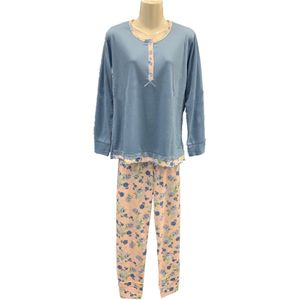 Dames Pyjamaset met Gebloemde Broek - Kleur Blauw - Maat XXL