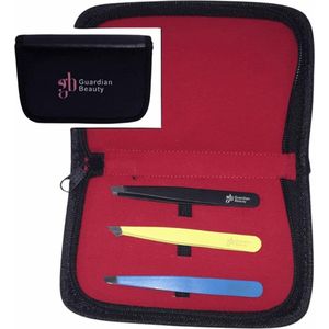 Epileer pincet Set - Set Vat 3 Pincet Blauw, Geel en Zwart | Professionele pincetten voor Epileer | Set pincetten - Rose, Geel en zwart pincet - Pincet epileer voor wimper extension/gezicht/wenkbrauw | Hoge kwaliteit Etui