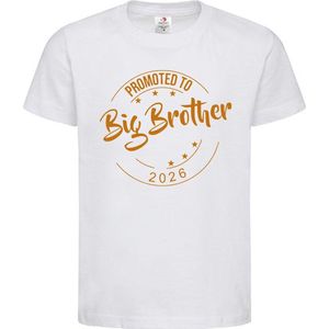 Shirt Aankondiging zwangerschap Promoted to Big Brother 2026 | korte mouw | Wit/tan | maat 122/128 zwangerschap aankondiging bekendmaking Baby big bro brother Grote Broer