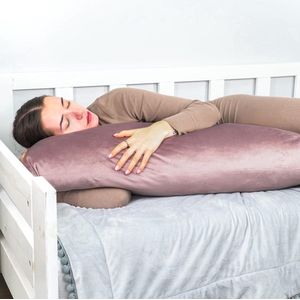Zijslaapkussen, 145 x 40 cm, slaapkussen met overtrek, lichaamskussen, zijslaapkussen, comfortkussen voor volwassenen, fluweel, roze