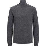 JACK & JONES Hill knit roll neck slim fit - heren pullover katoen met col - donkergrijs melange - Maat: L
