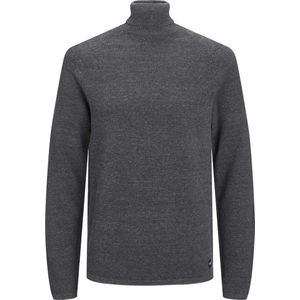 JACK & JONES Hill knit roll neck slim fit - heren pullover katoen met col - donkergrijs melange - Maat: L