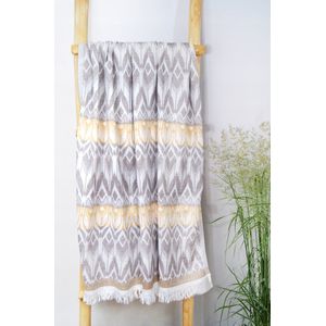 Pareo strandlaken met franjes 90x180 cm - Marokko beige/geel