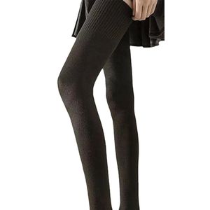 Overknee sokken - 100 cm lang - maten 36-40 - warme overknee sokken - hoge kniekousen - extra lange warme dikke katoenen gebreide sokken voor dames - effen overknee sokken - dijlengte - katoenen kniebeschermers voor dames in de herfst en winter-bruin