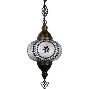 Oosterse mozaïek hanglamp (Turkse lamp) ø 16 cm wit/blauw